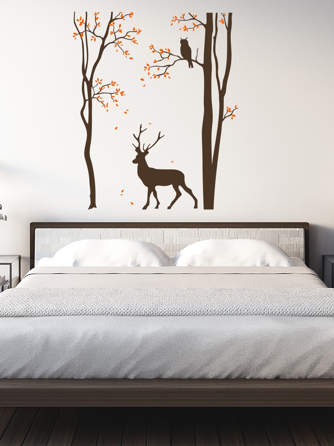 

rawpockets Brown & Orange Deer Under Tree With Owl Jungle PVC Vinyl Wall Stickers