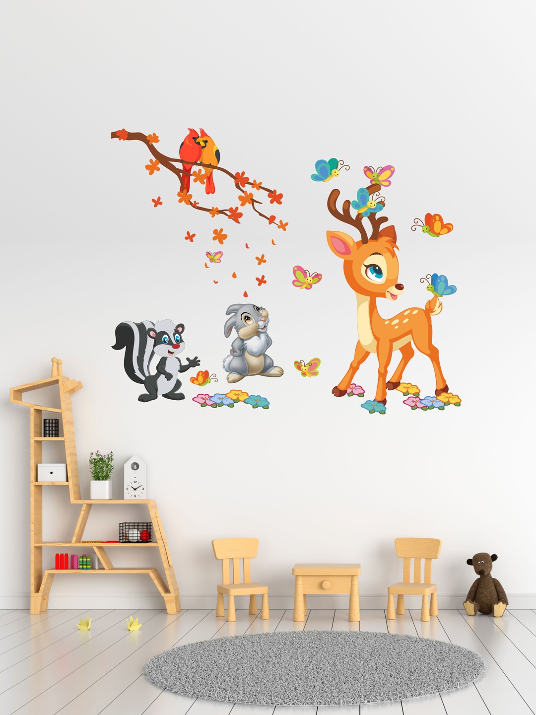 

rawpockets Multicoloured Little Deer Playing PVC Vinyl Wall Stickers, Multi