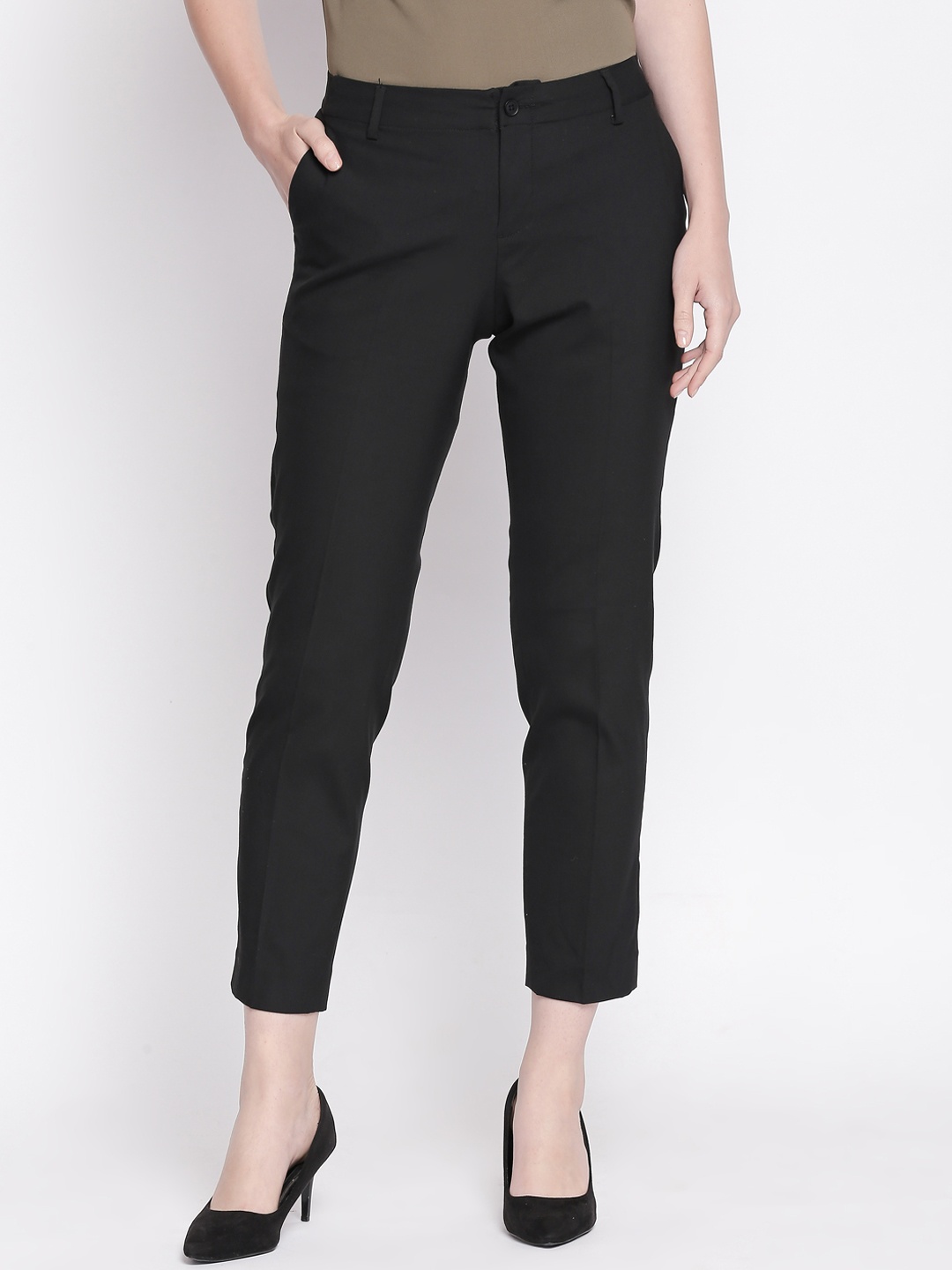 

Annabelle by Pantaloons Women Black Slim Fit Solid Regular Trousers