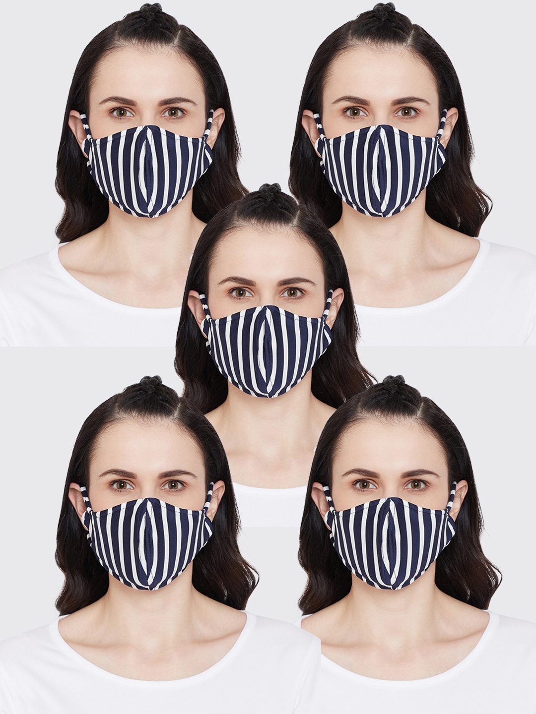 

Pannkh Unisex 5 Pcs Printed 2-Ply Reusable Pleated Fabric Outdoor Mask, Navy blue
