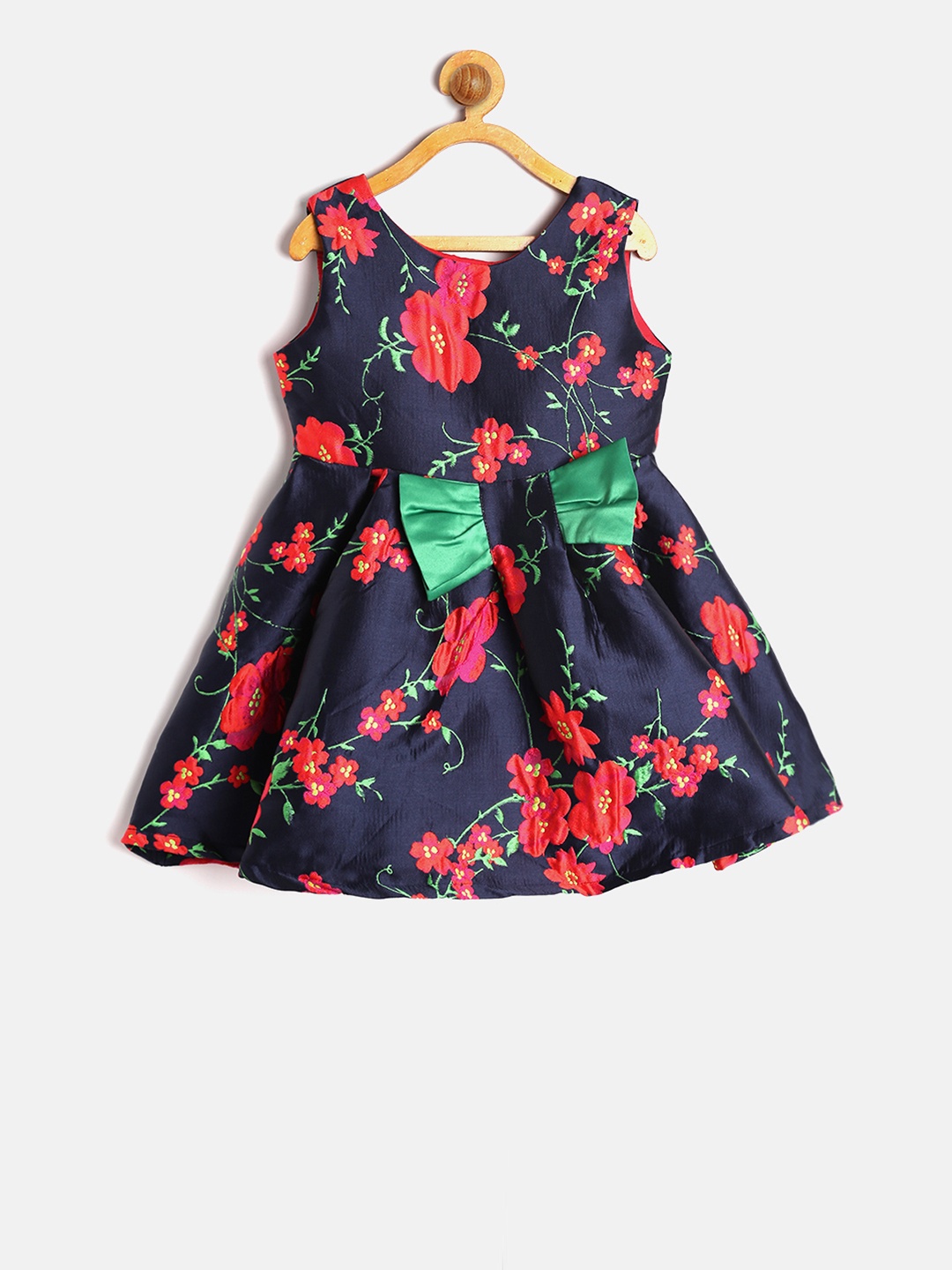 

YK Girls Navy Blue Jacquard Fit and Flare Dress