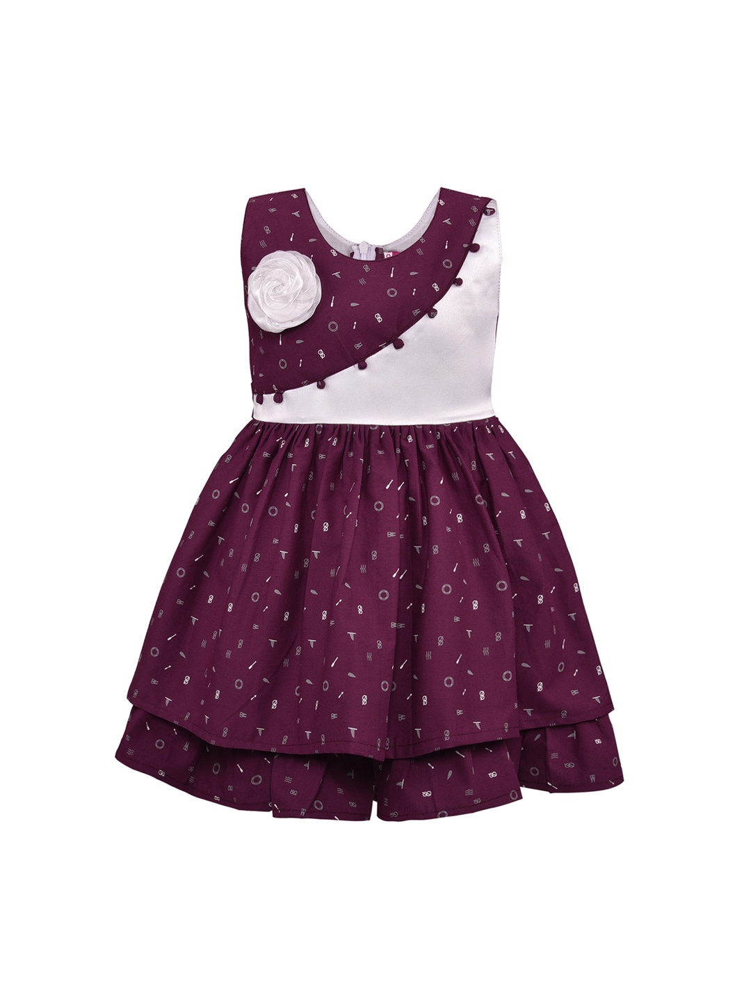 

Wish Karo Girls Burgundy & White Printed Gathered Fit and Flare Dress