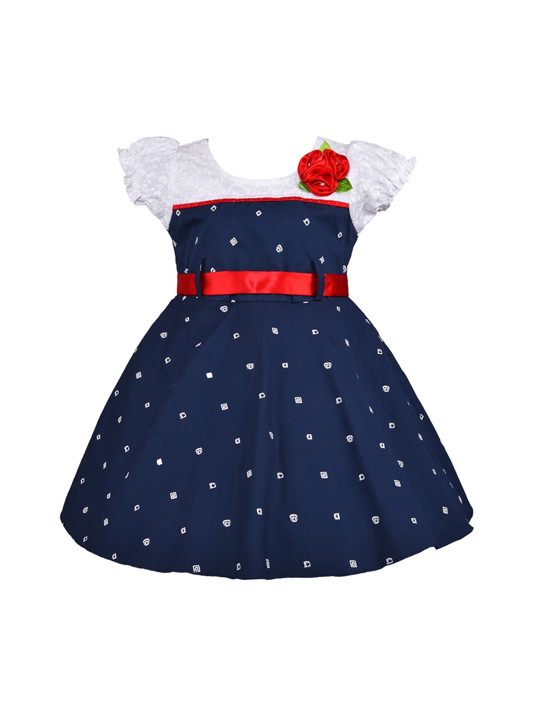 

Wish Karo Girls Navy Blue Printed Fit and Flare Dress