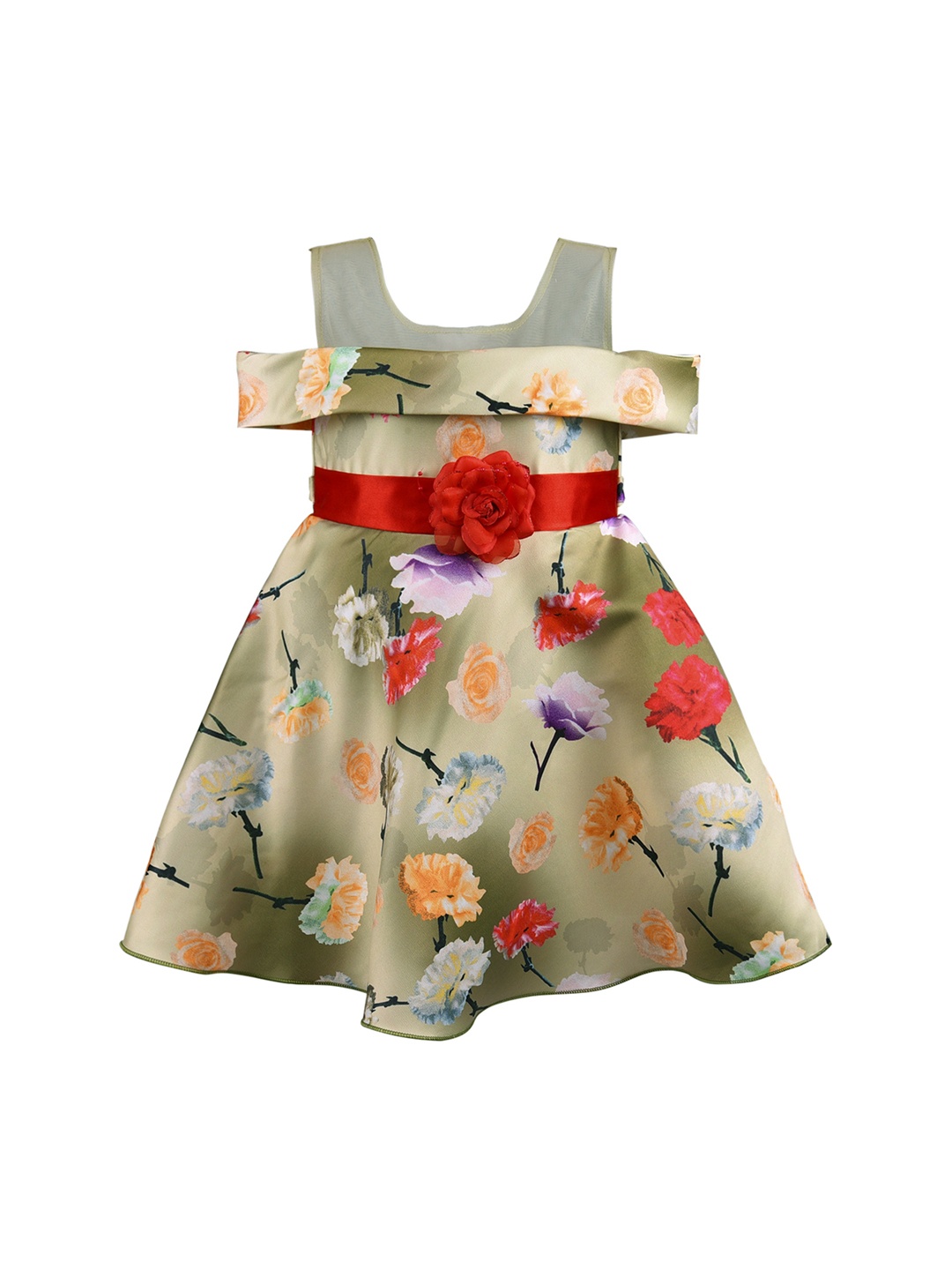 

Wish Karo Girls Beige Printed Fit and Flare Dress
