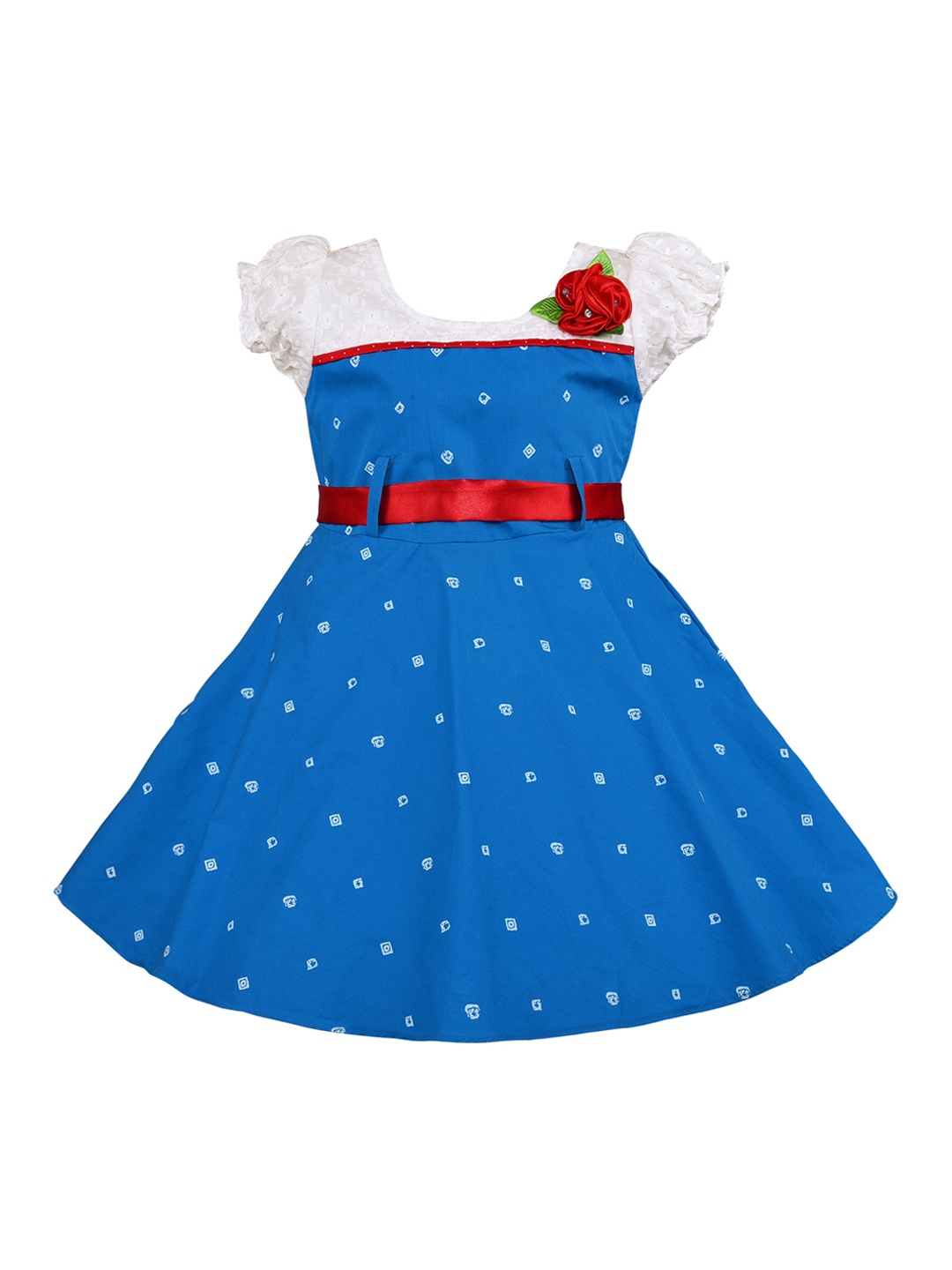 

Wish Karo Girls Blue Printed Fit and Flare Dress