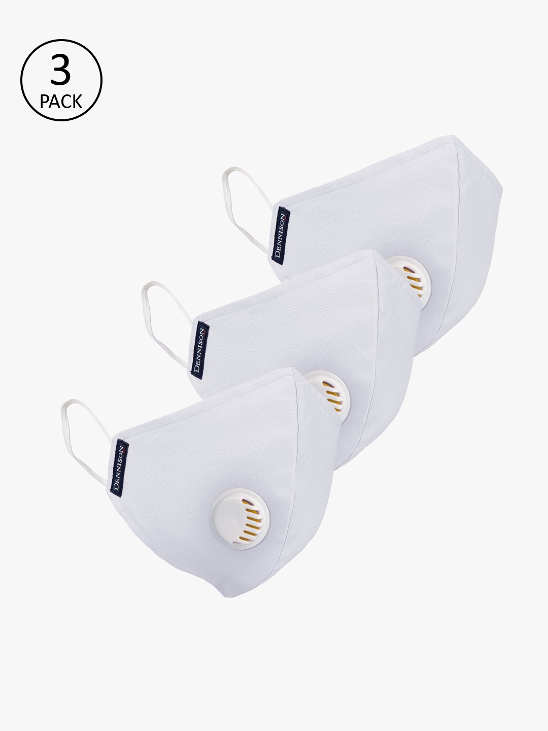 

DENNISON Unisex White 3 Pcs 2-Ply Reusable Water & Stain Repellent Mask With Add-On Filter
