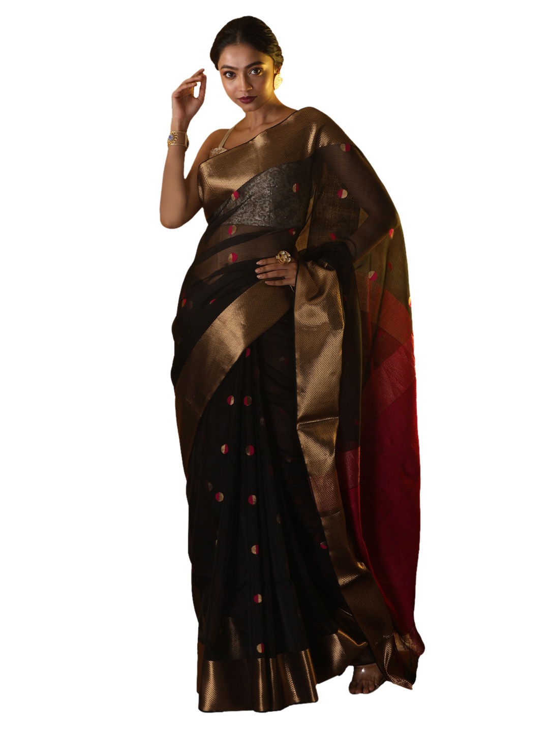

Aryavart Black & Magenta Pure Handloom Silk Woven Design Saree
