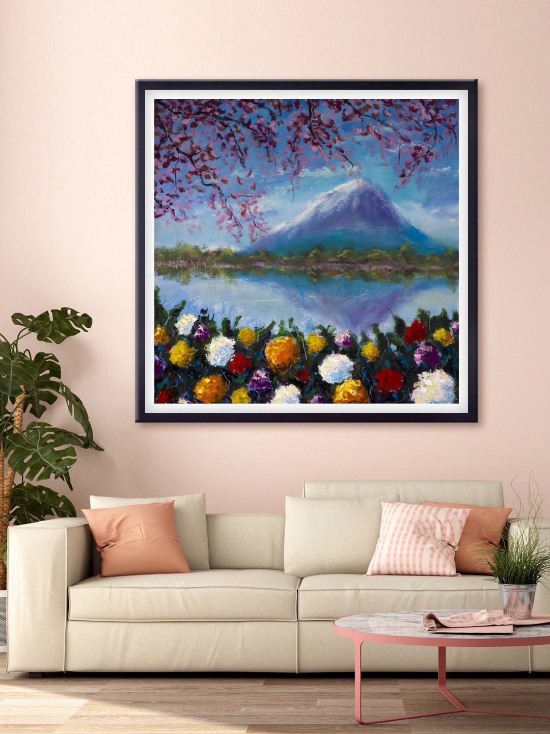 

999Store Blue & Purple Snowy Mountain & Flowers Printed Canvas Wall Art