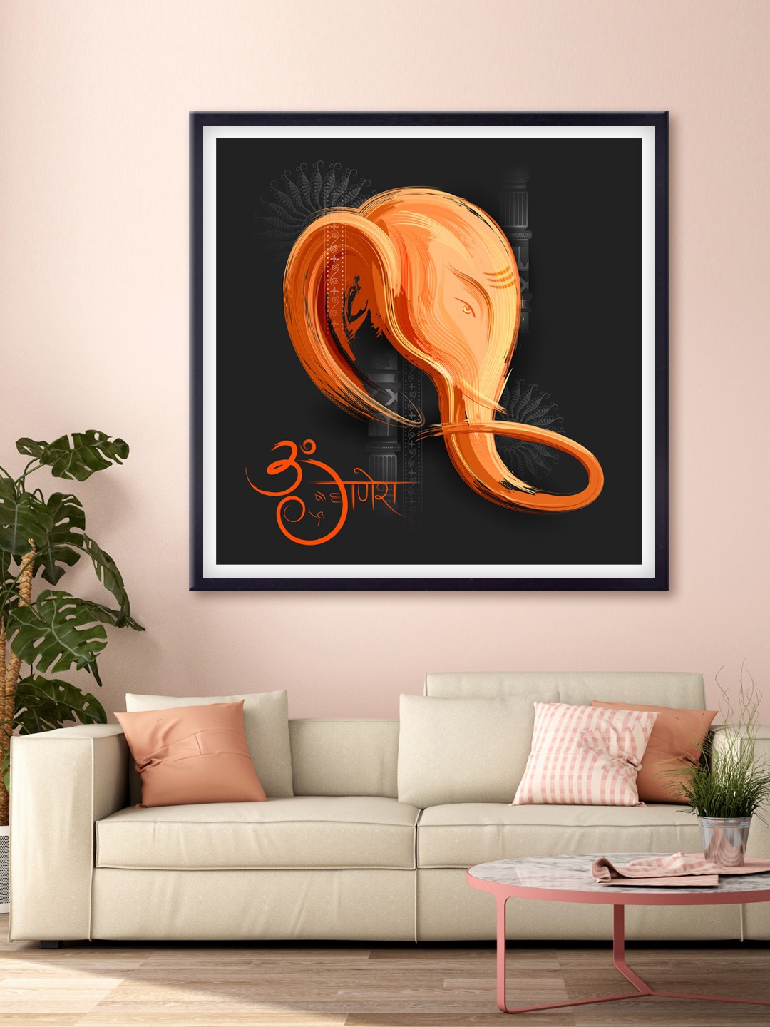 

999Store Black & Orange Lord Ganesha Printed Canvas Wall Art