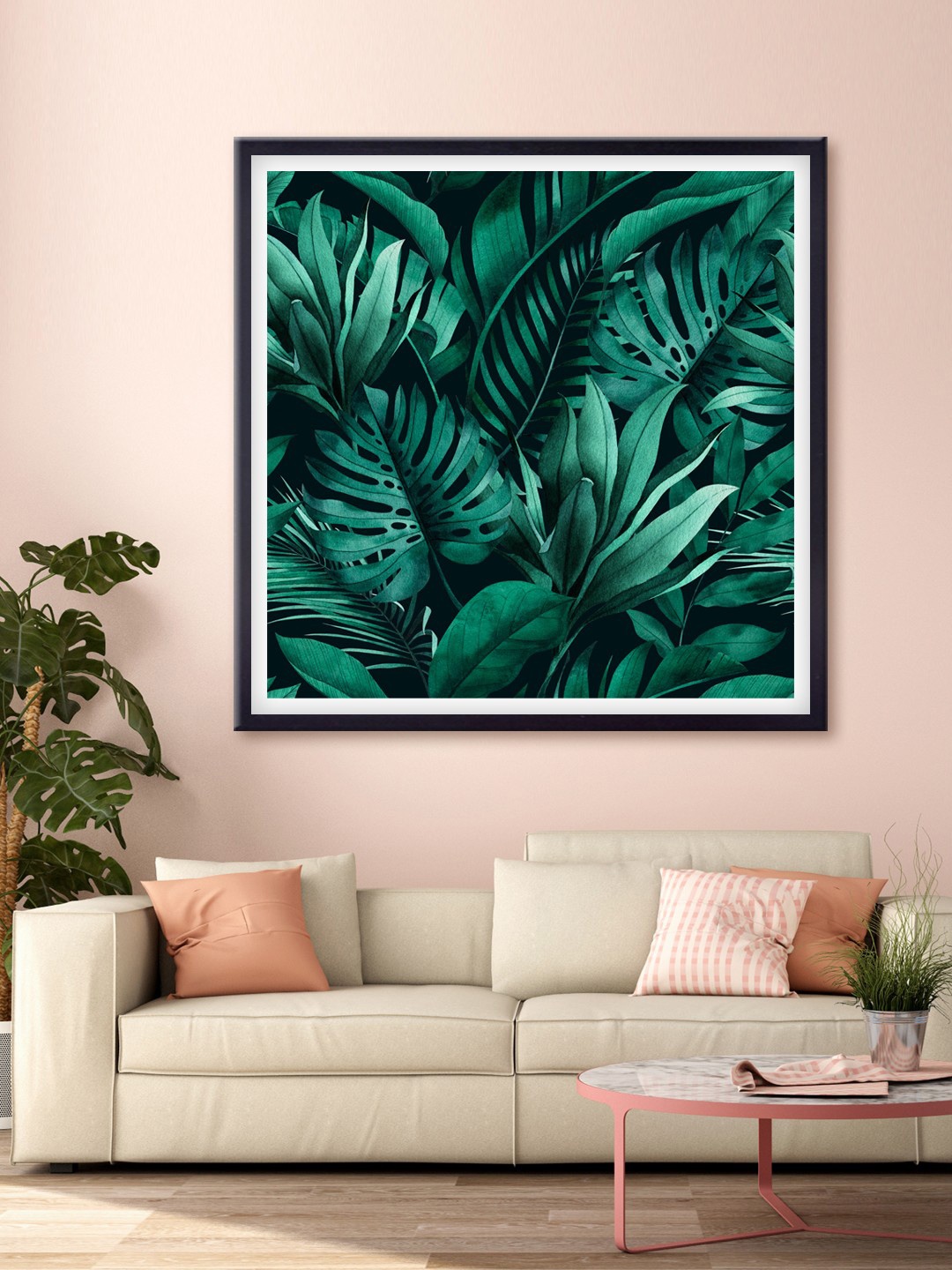 

999Store Green & Black Leaves Printed Canvas Wall Art