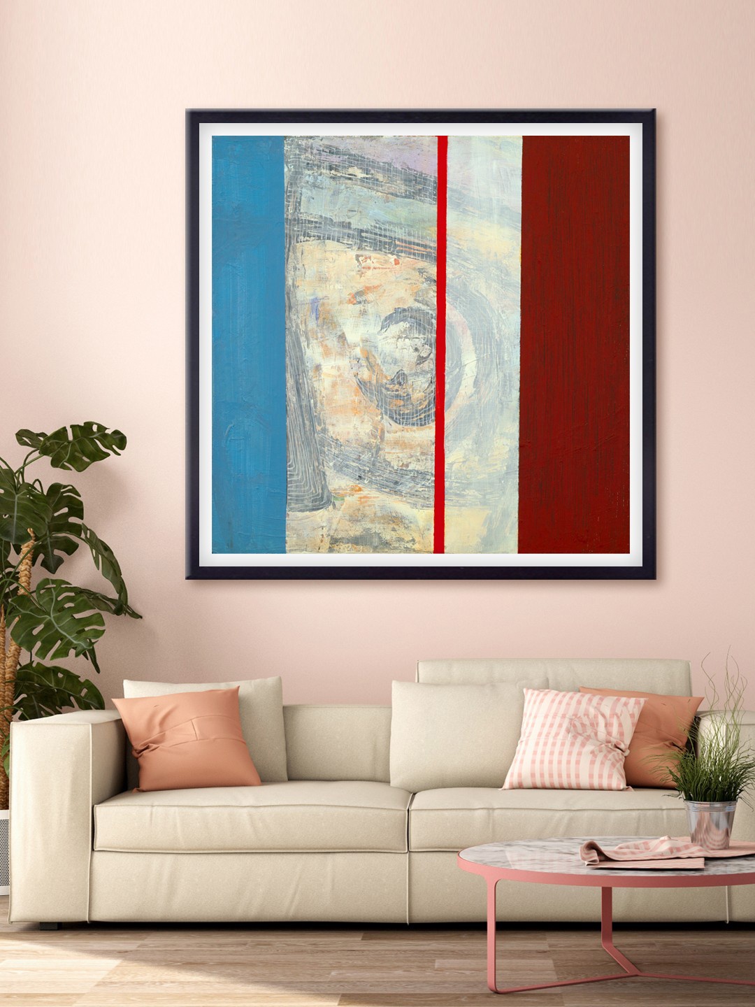 

999Store Blue & Beige Strip Abstract Printed Wall Art