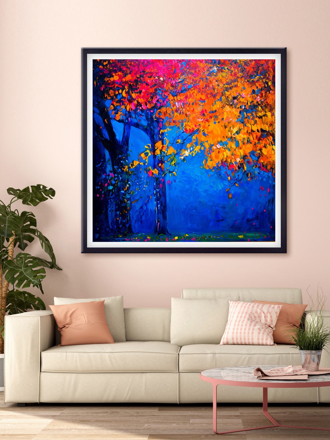 

999Store Blue & Yellow Abstract Tree Printed Canvas Wall Art