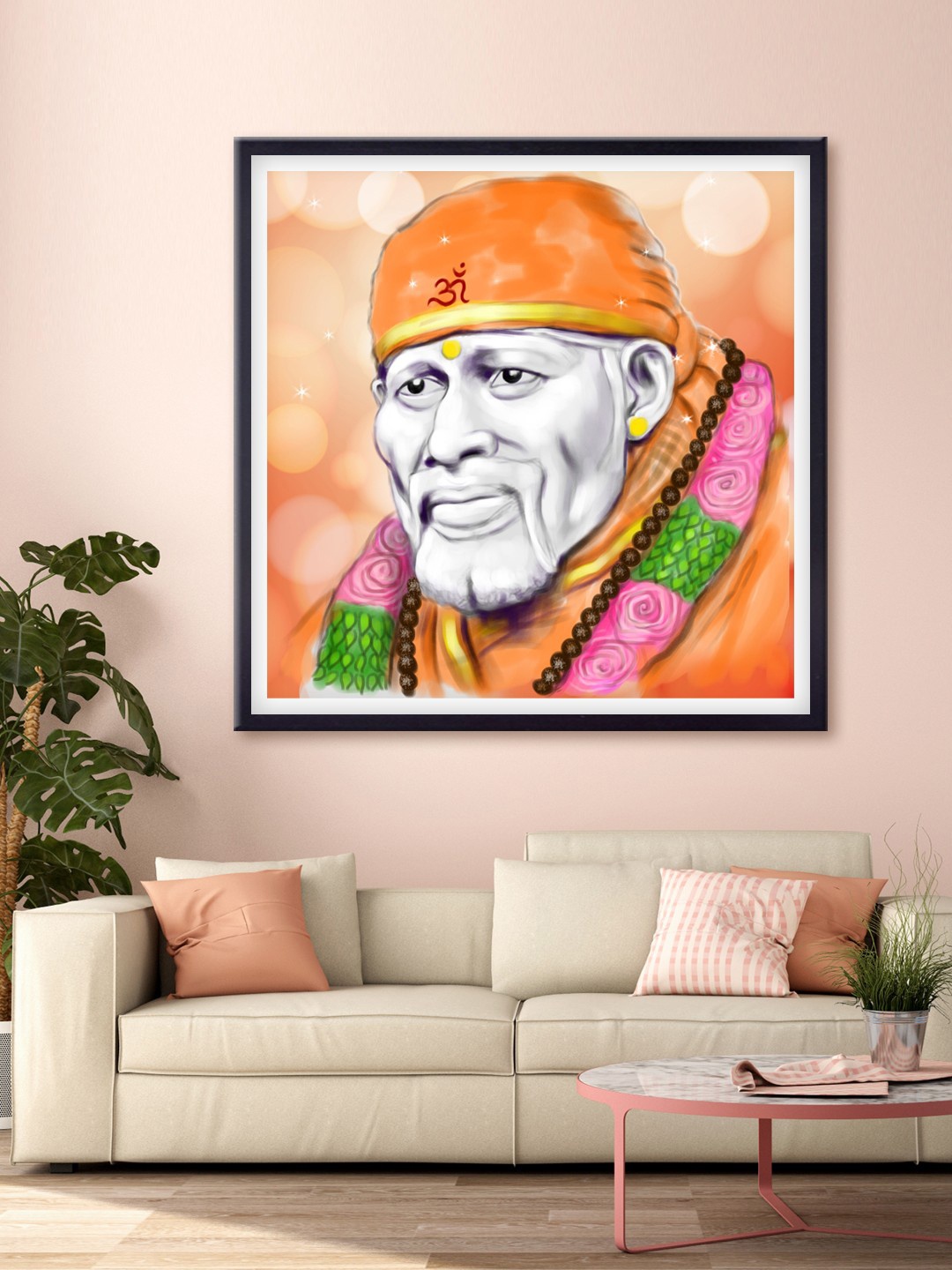 

999Store Orange & Grey Sai Baba Printed Canvas Wall Art