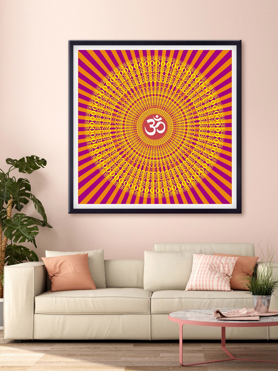 

999Store Pink & Yellow Om Printed Canvas Wall Art