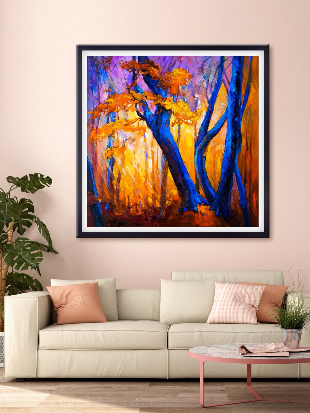 

999Store Yellow & Blue Abstract Tree Printed Canvas Wall Art