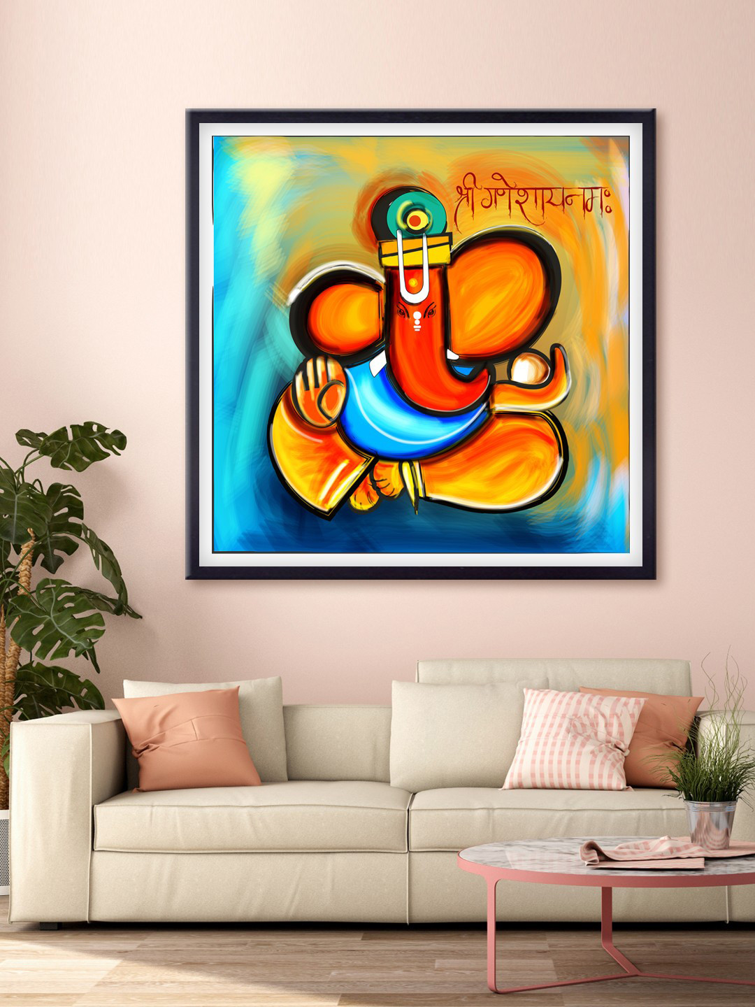 

999Store Blue & Red Lord Ganesha Printed Canvas Wall Art