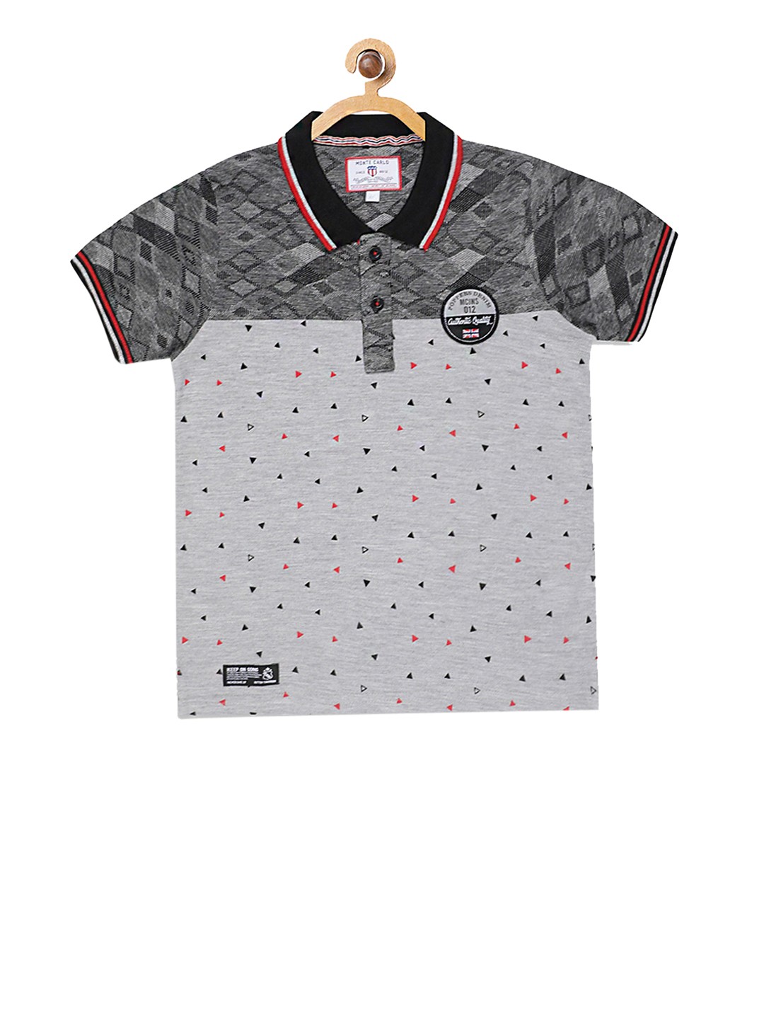 

Monte Carlo Boys Grey Printed Polo Collar T-shirt