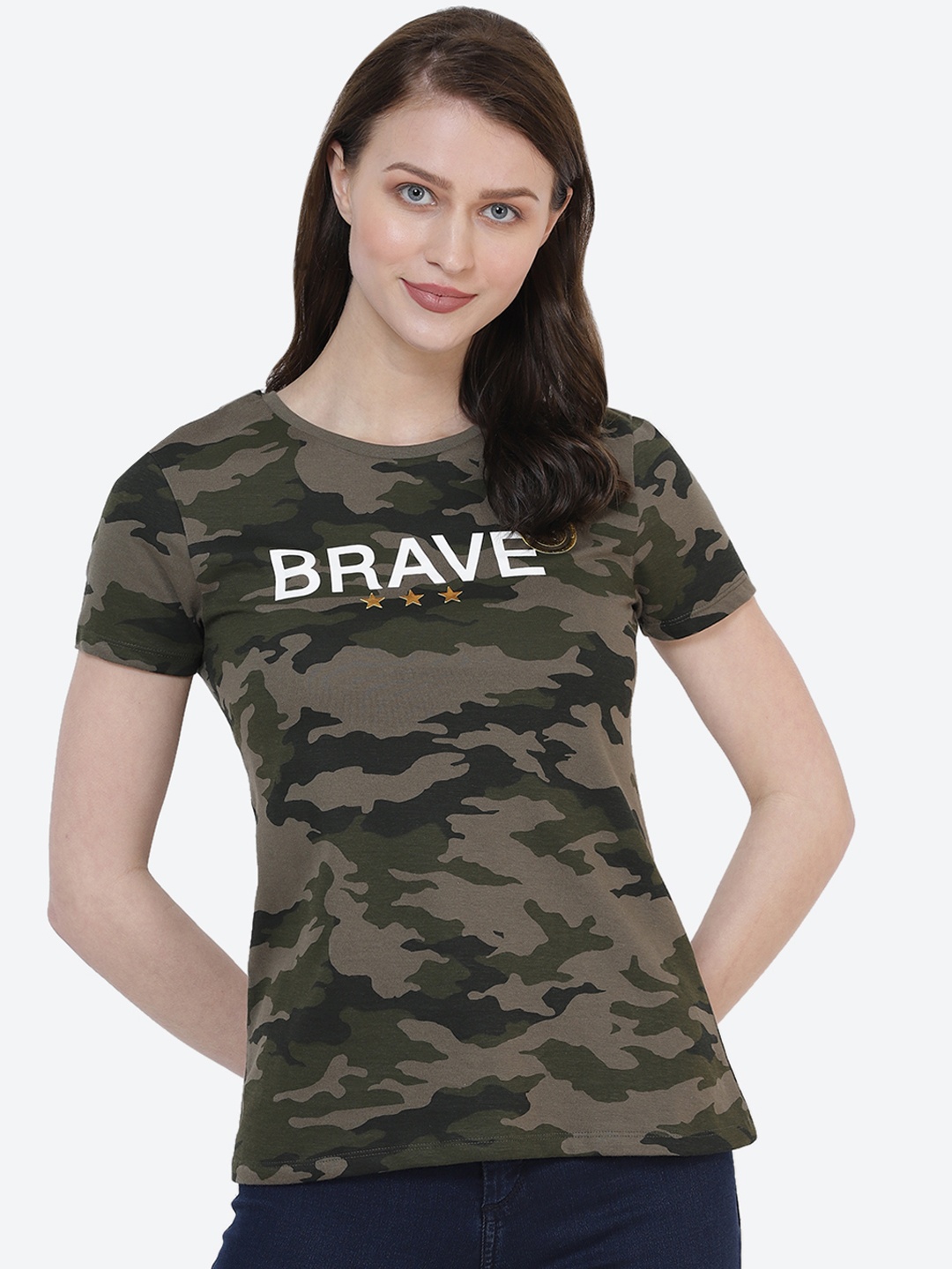 

Free Authority Women Captain America Printed Tshirt, Olive