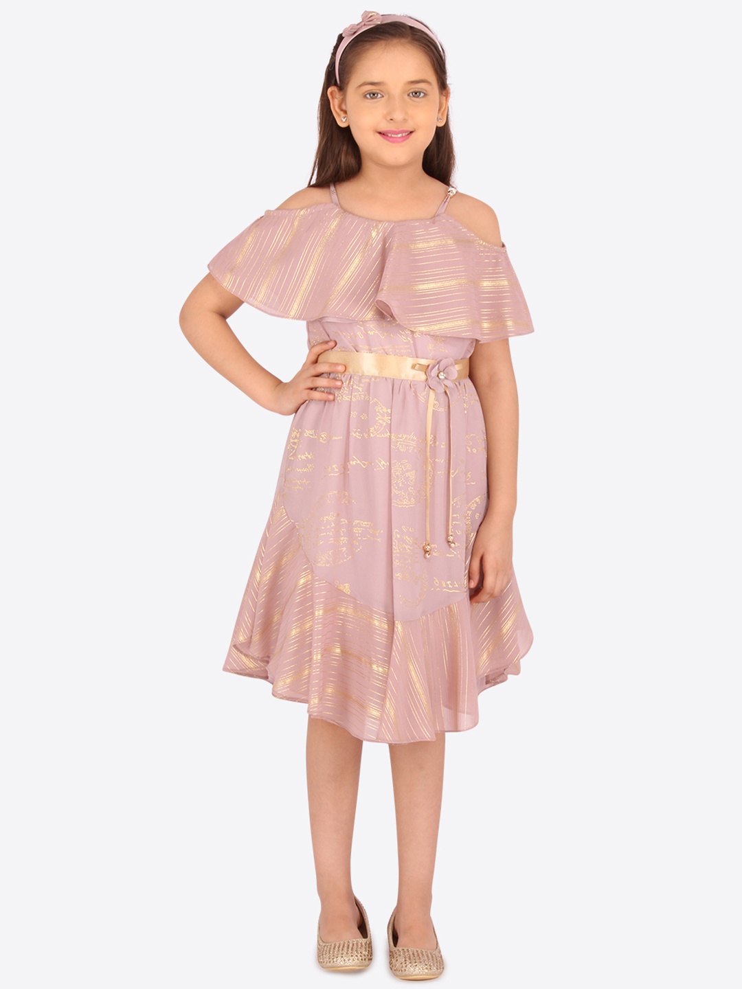 

CUTECUMBER Girls Mauve Printed Fit and Flare Dress