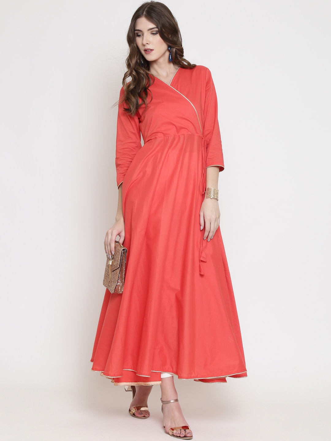 

Sera Women Coral Red Solid Anarkali Kurta