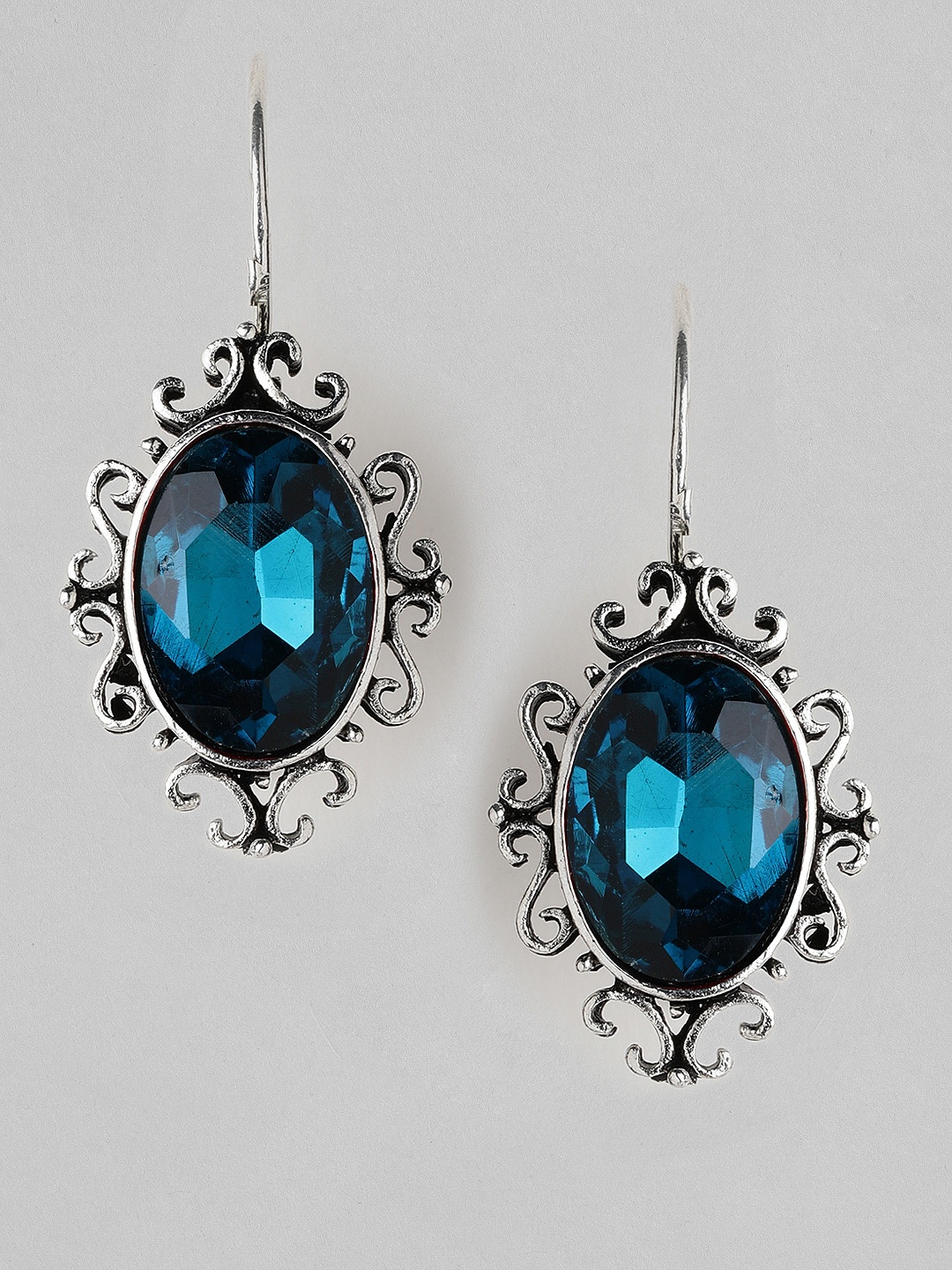 

Rubans Silver & Blue Handcrafted Oval Drop Earrings