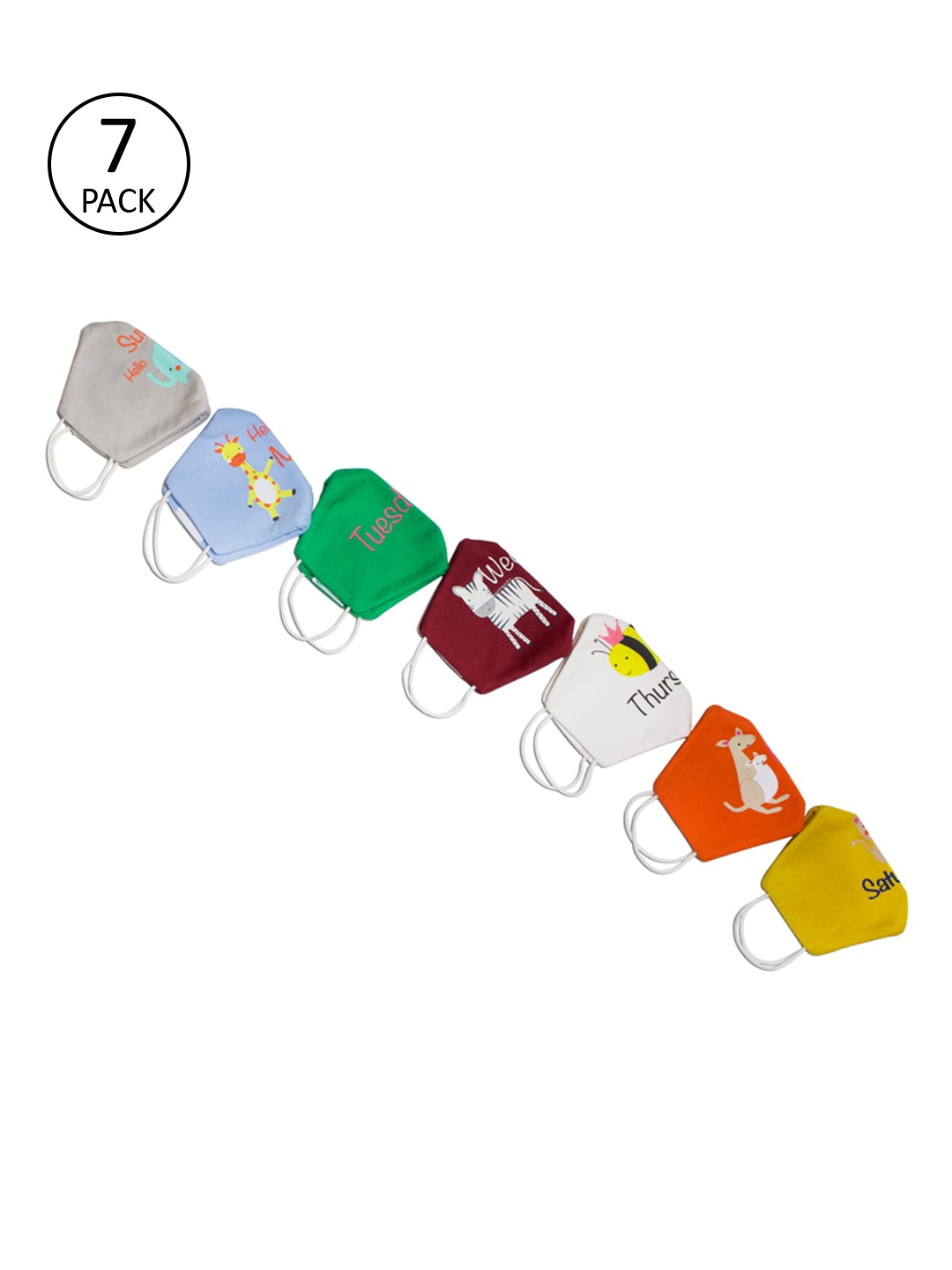 

MINI KLUB Pack of 7 Multicoloured 2 Ply Reusable Cloth Masks, Multi