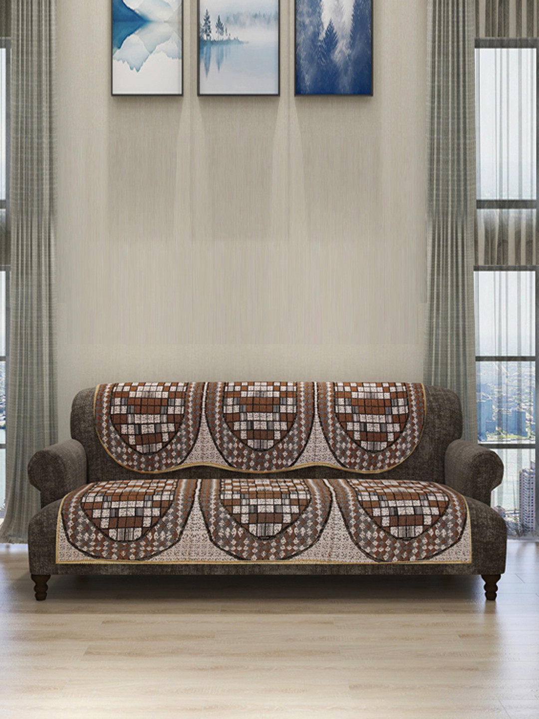 

ROMEE Set Of 6 Brown & Beige Self Design Sofa Cover