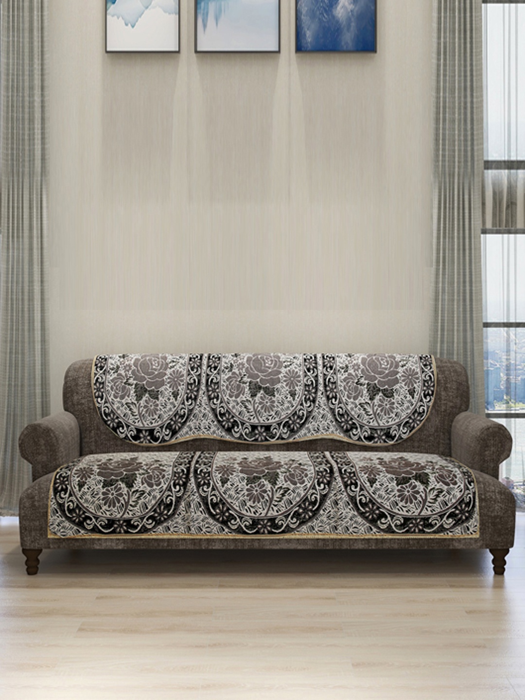

ROMEE Brown and Black Self Design Sofa Covers