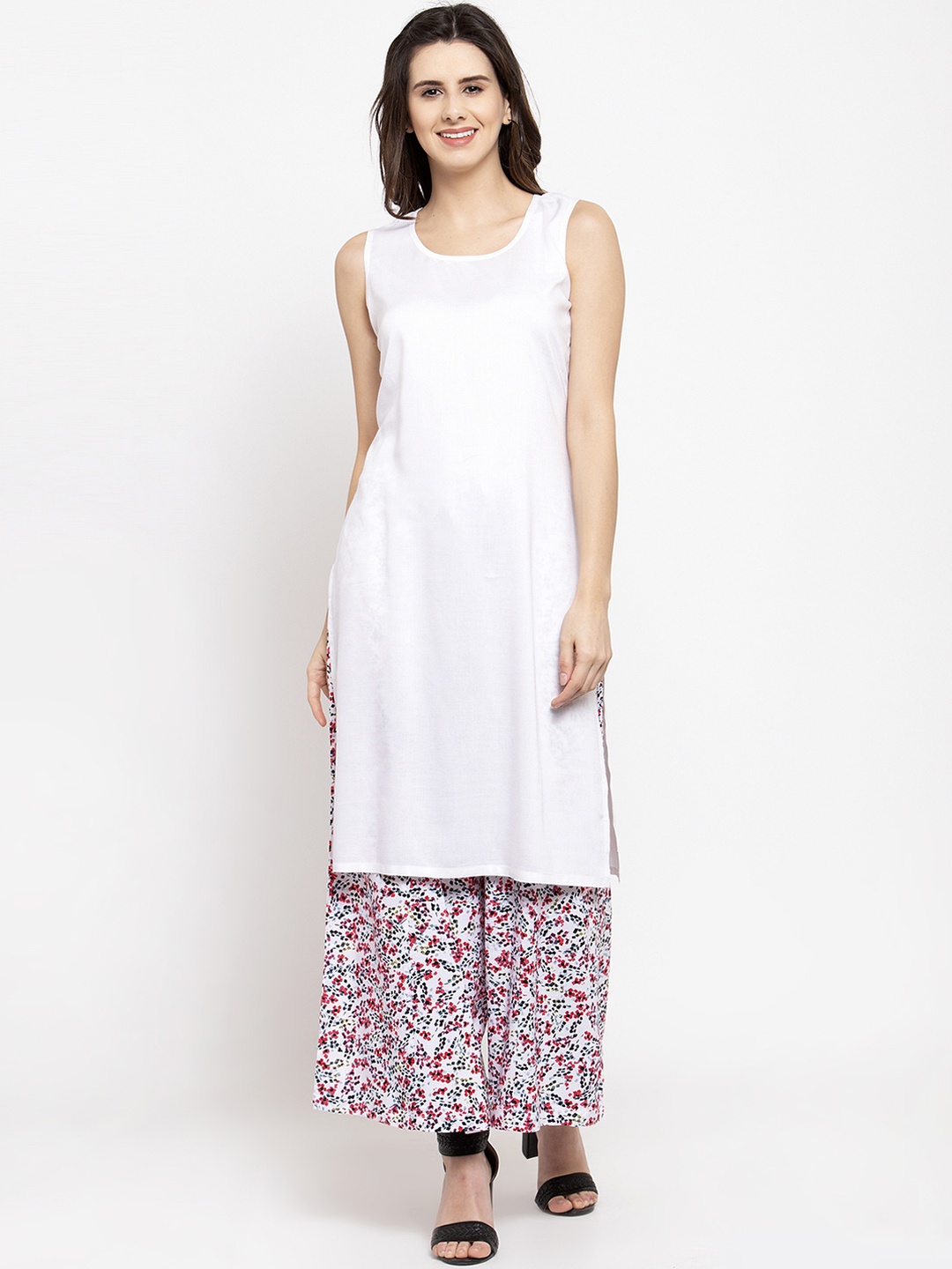 

Ayaany Women White Solid Straight Kurta