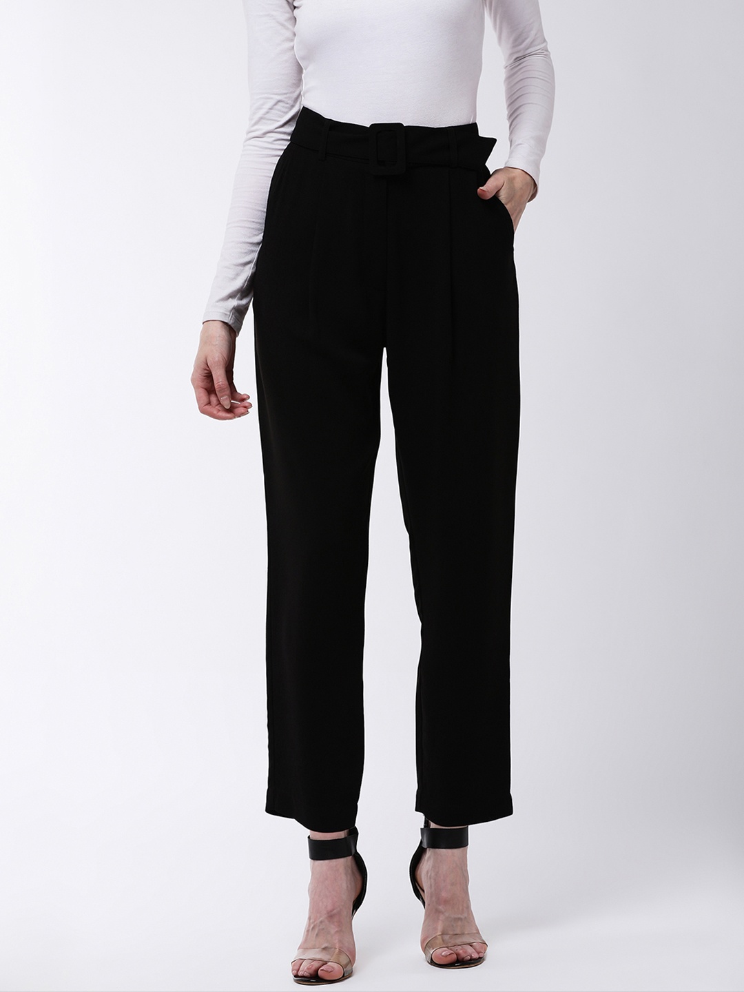 

MAGRE Women Black Regular Fit Solid Peg Trousers