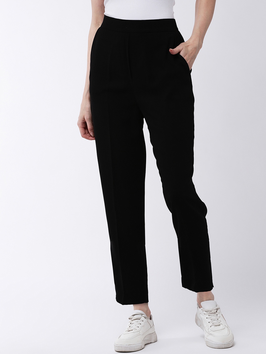 

MAGRE Women Black Regular Fit Solid Cigarette Trousers