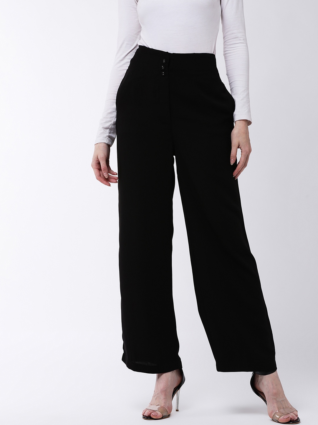 

MAGRE Women Black Flared Solid Parallel Trousers