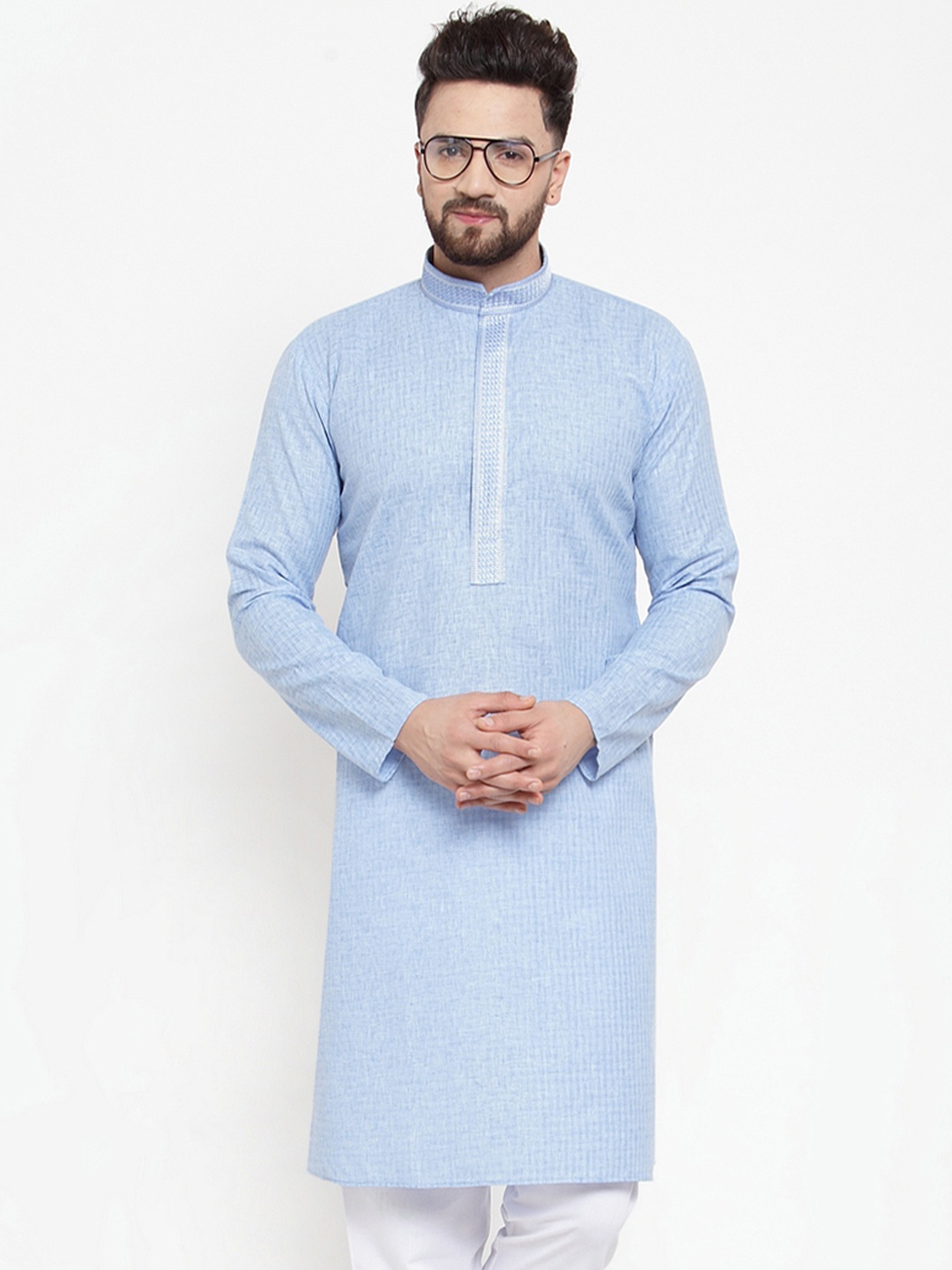 

Jompers Men Turquoise Blue Self Design Straight Kurta