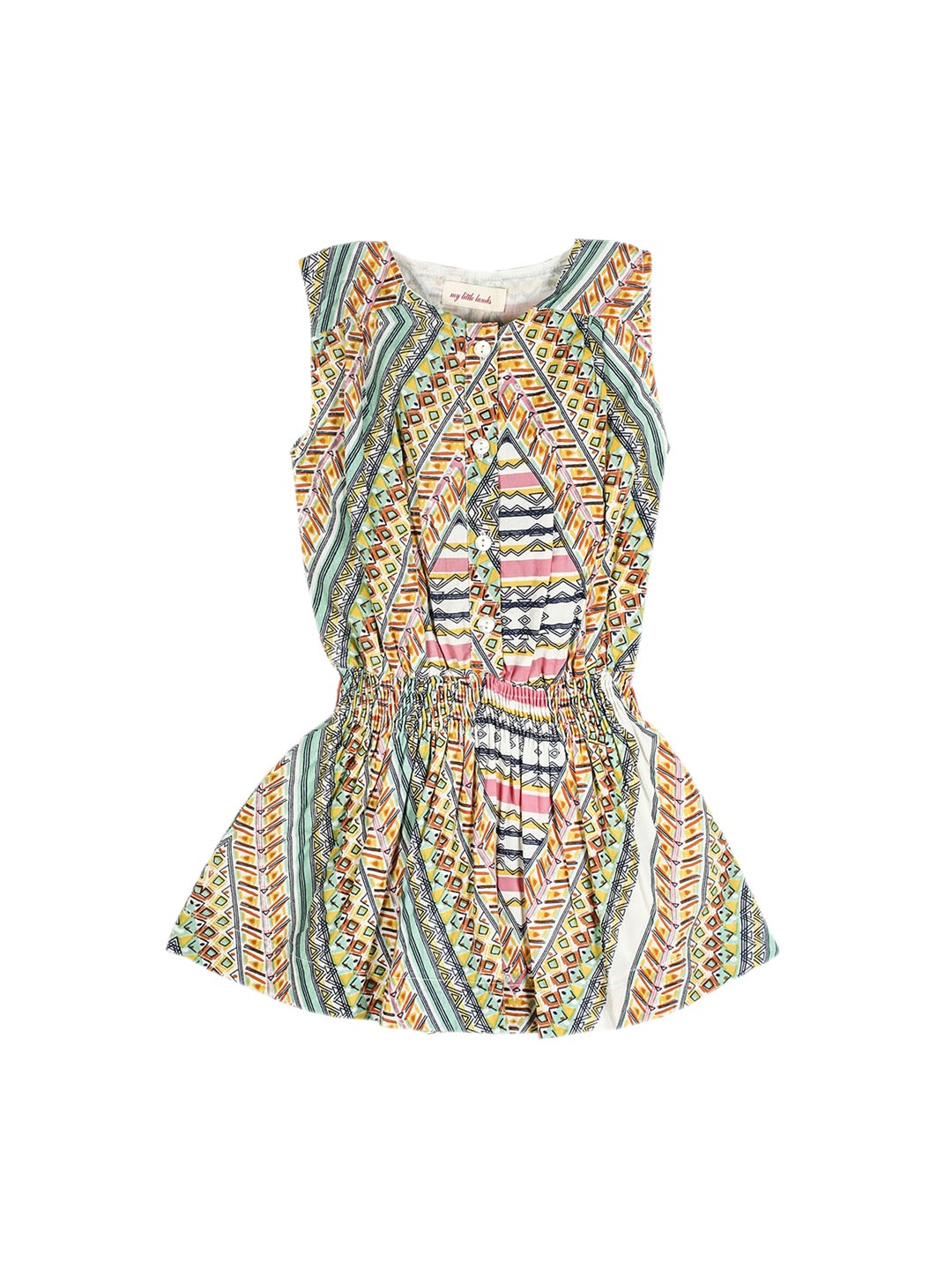

My Little Lambs Girls Off-White & Green Printed Fit and Flare Dress