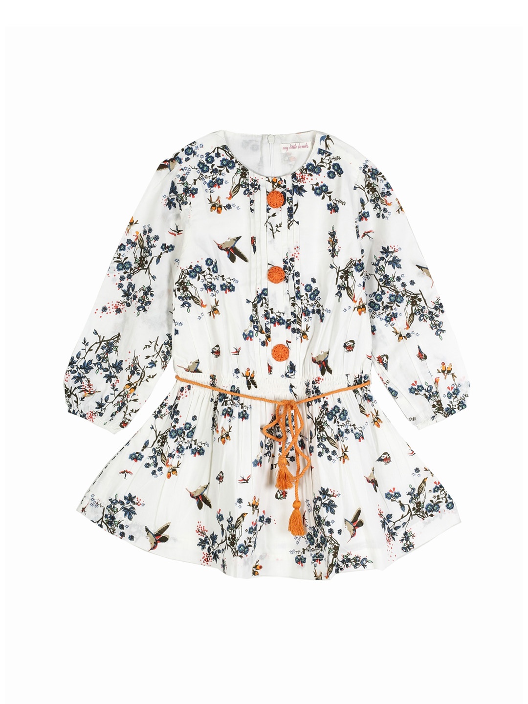 

My Little Lambs Girls White & Blue Printed Fit and Flare Dress