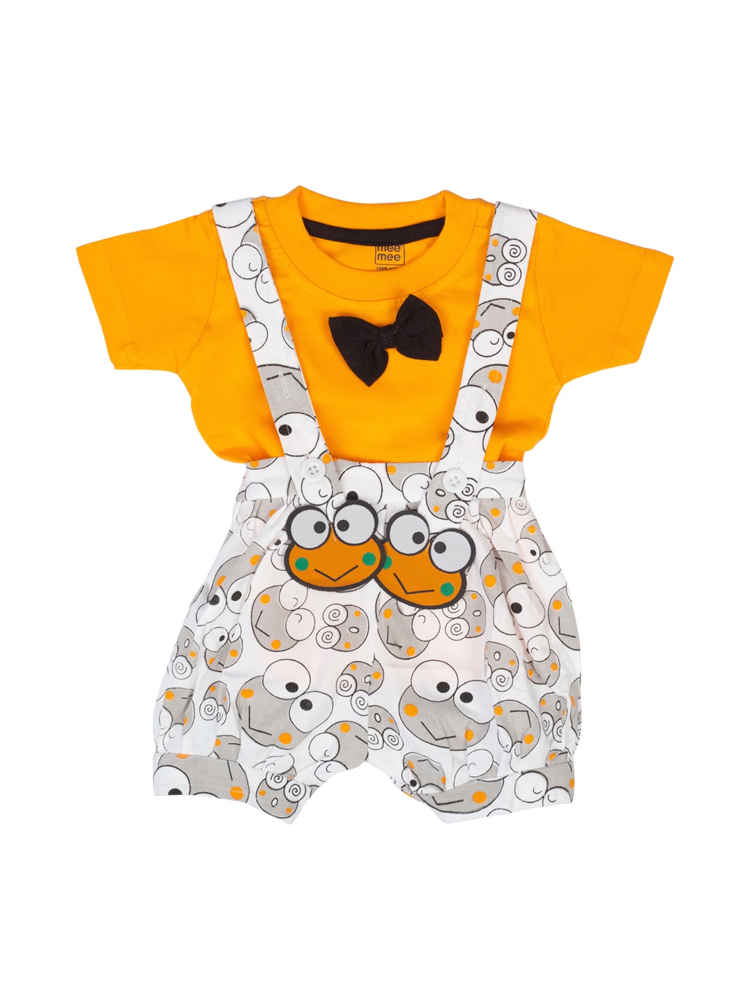 

MeeMee Infants Orange & Grey Solid T-shirt With Dungarees