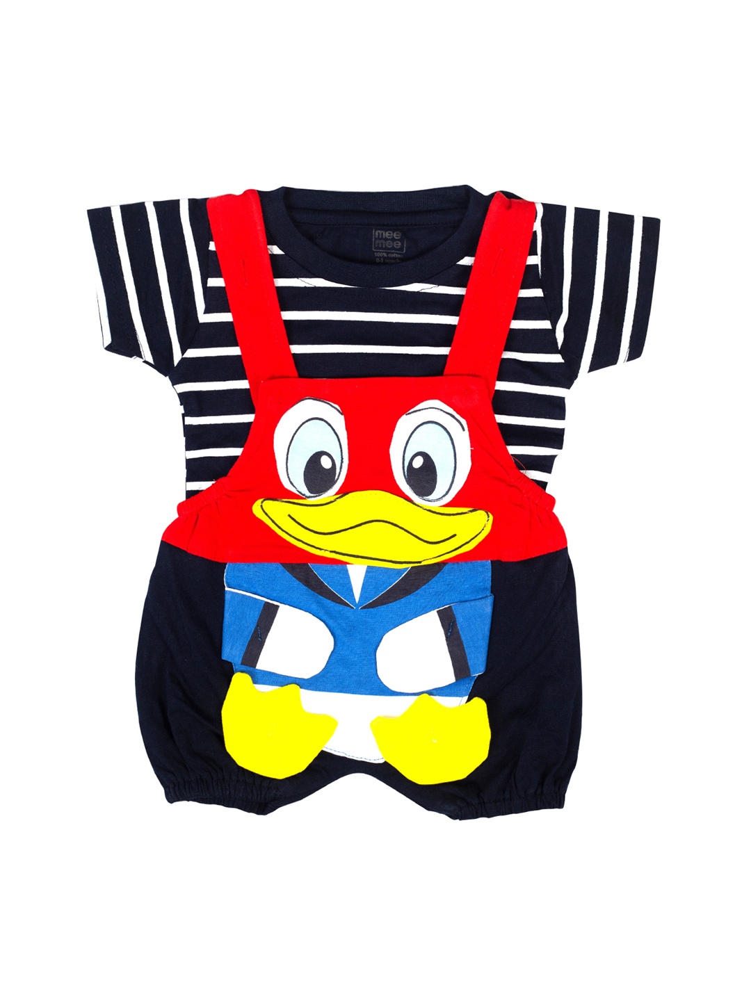 

MeeMee Unisex Kids Black & Blue Striped T-shirt with Shorts