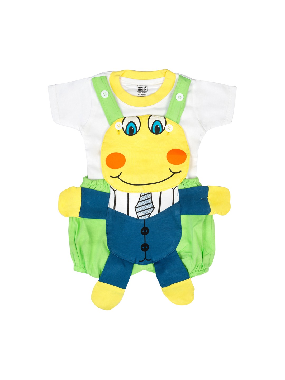 

MeeMee Unisex Kids White & Green Printed T-shirt With Dungarees