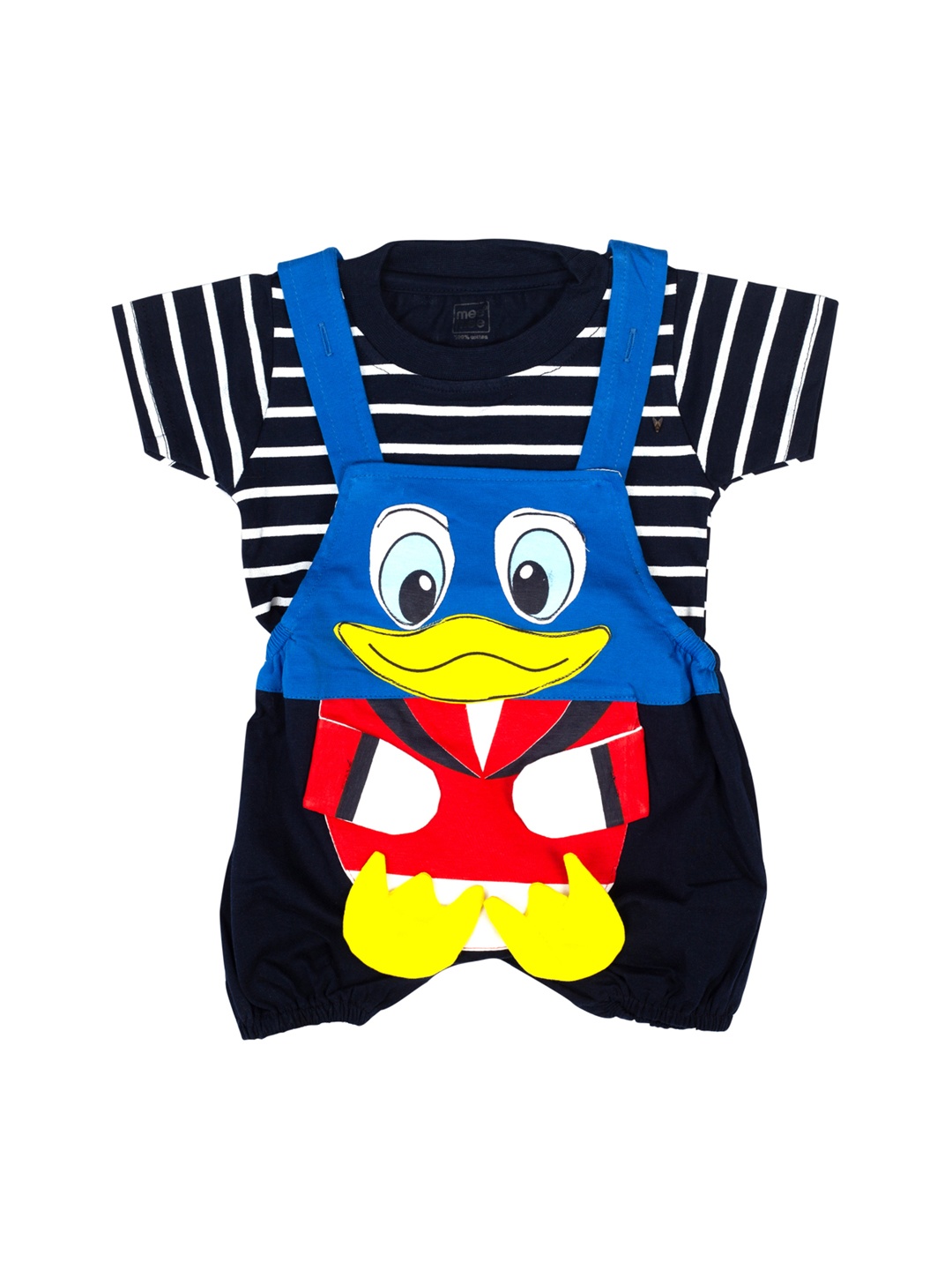 

MeeMee Kids Black & Blue White Striped Dungarees With Tshirt