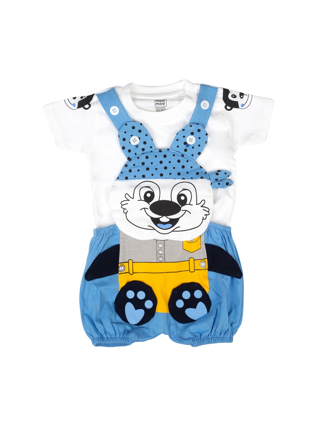 

MeeMee Unisex Kids Blue & White Printed T-shirt With Dungarees