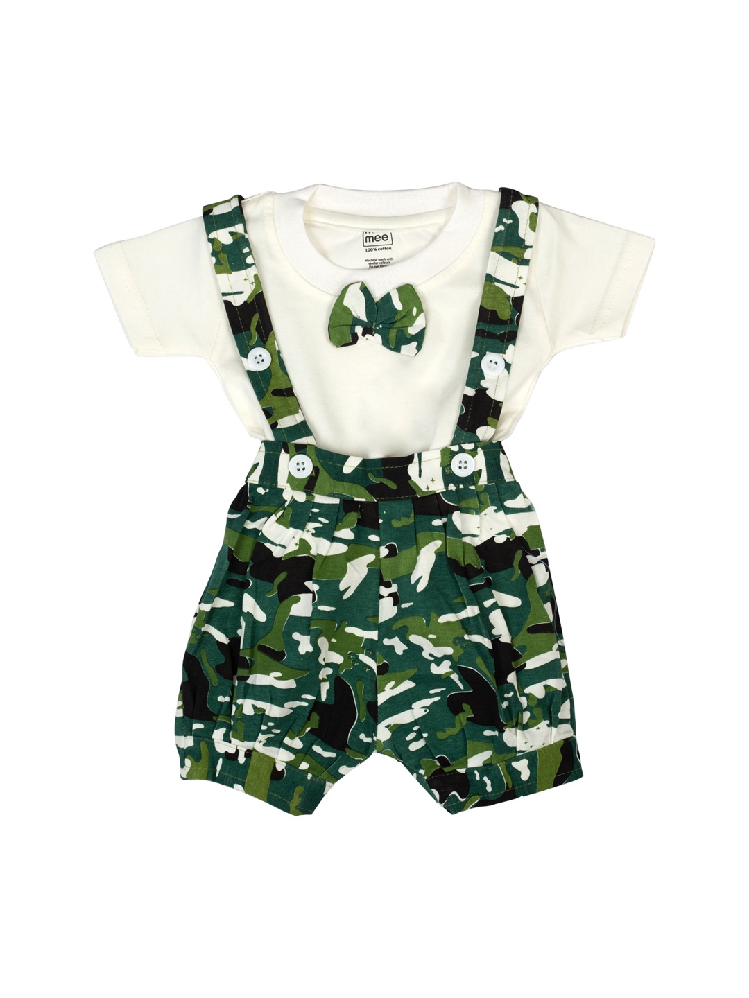 

MeeMee Unisex Kids Olive Green & White Solid T-shirt with Camouflage Print Dungaree