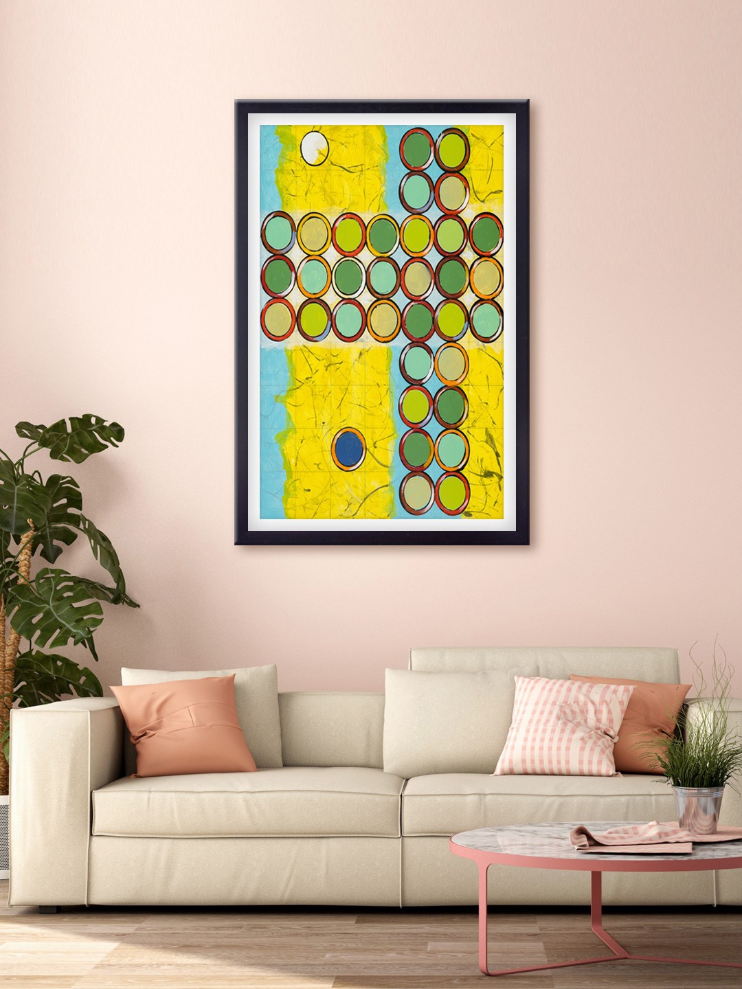 

999Store Yellow & Green Circle Pattern Printed Canvas Wall Art