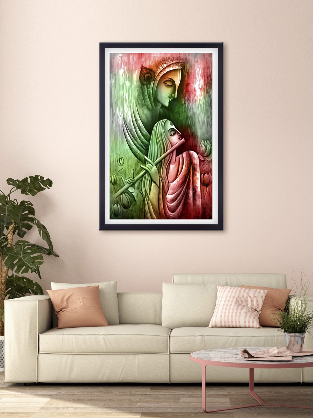 

999Store Green & Red Radha Krishna Canvas Wall Art