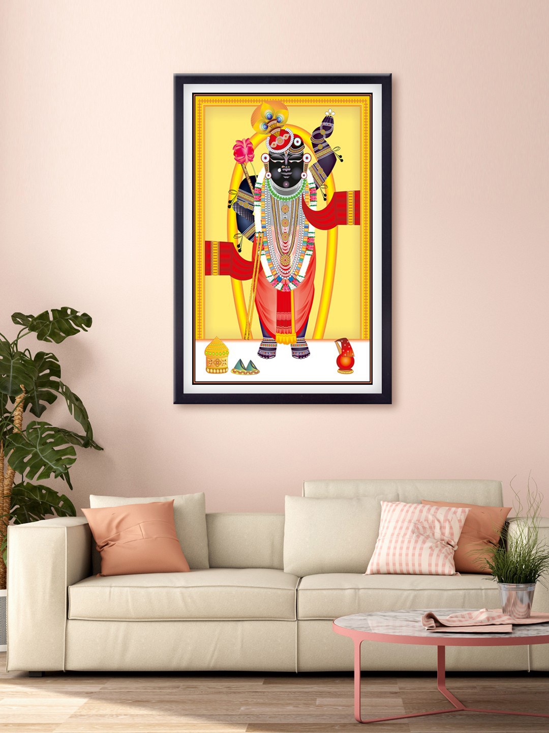 

999Store Yellow & Red Tirupati Balaji Printed Canvas Wall Art