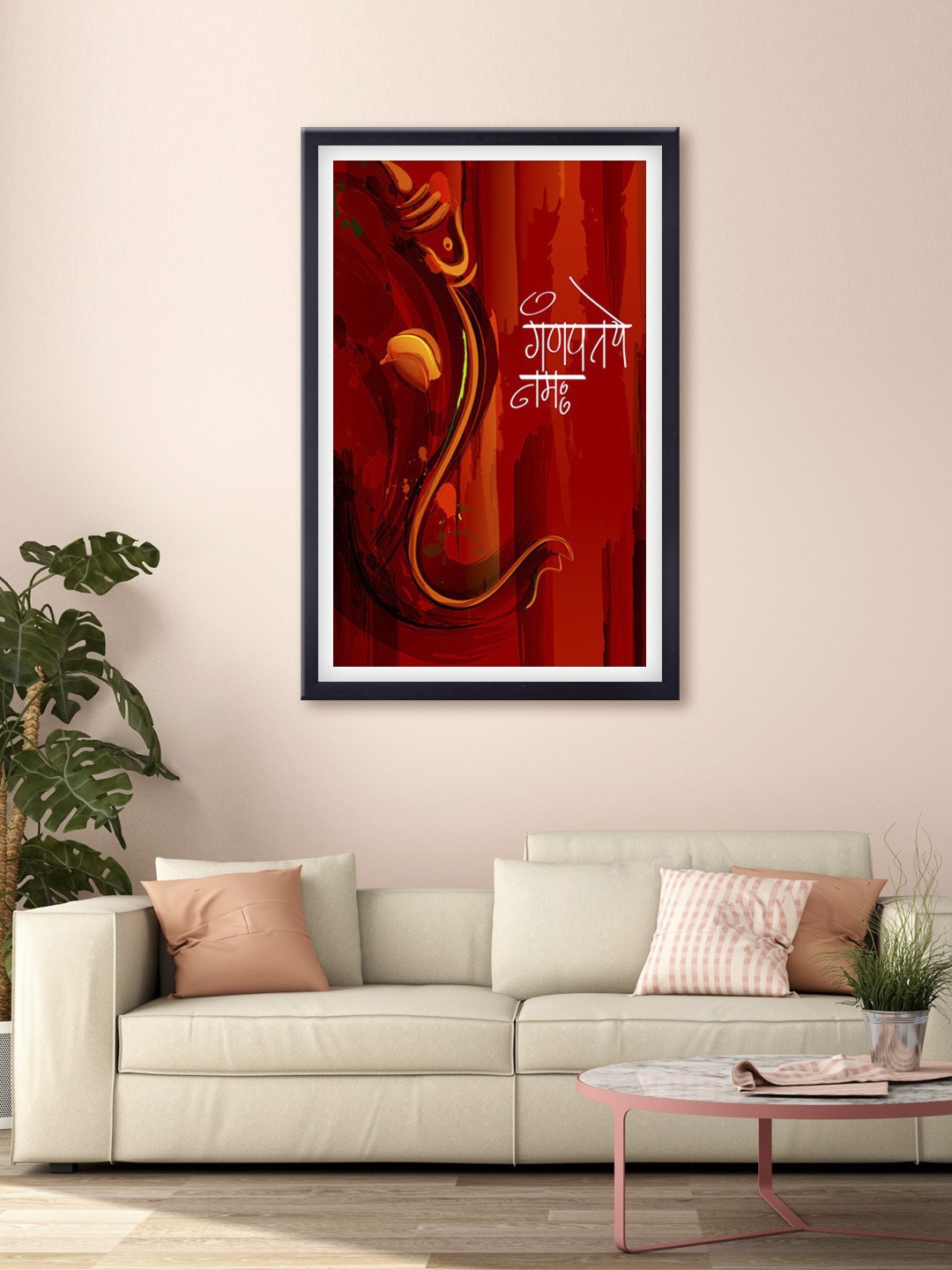 

999Store Red & Orange Lord Ganesha Printed Canvas Wall Art