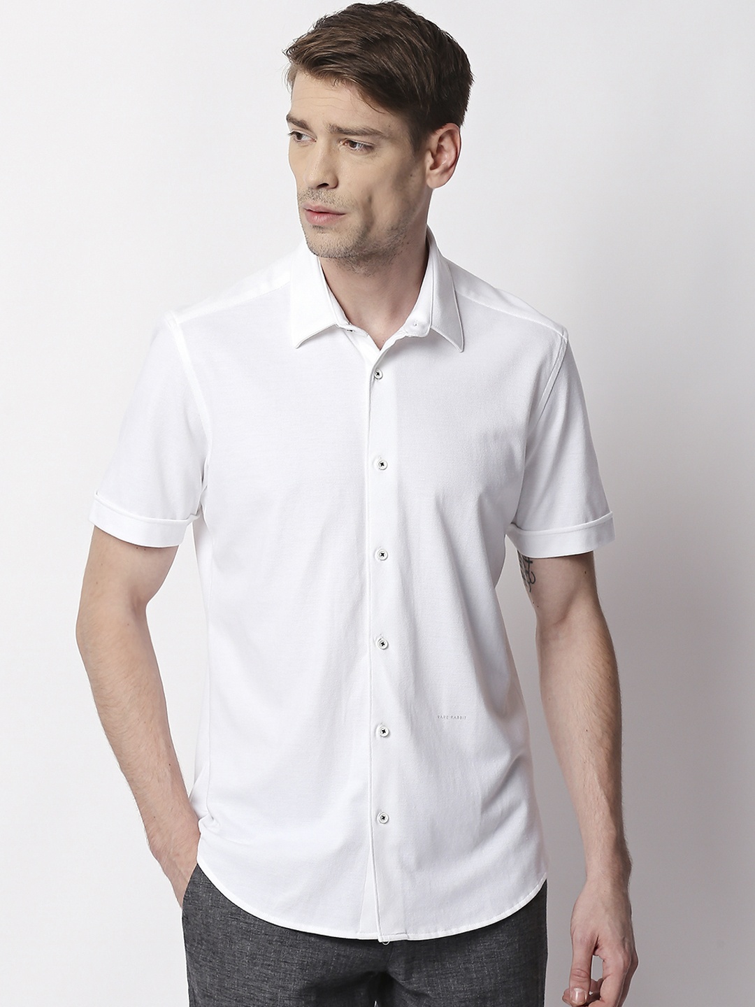 

RARE RABBIT Men Tailored Fit White Solid Shirt