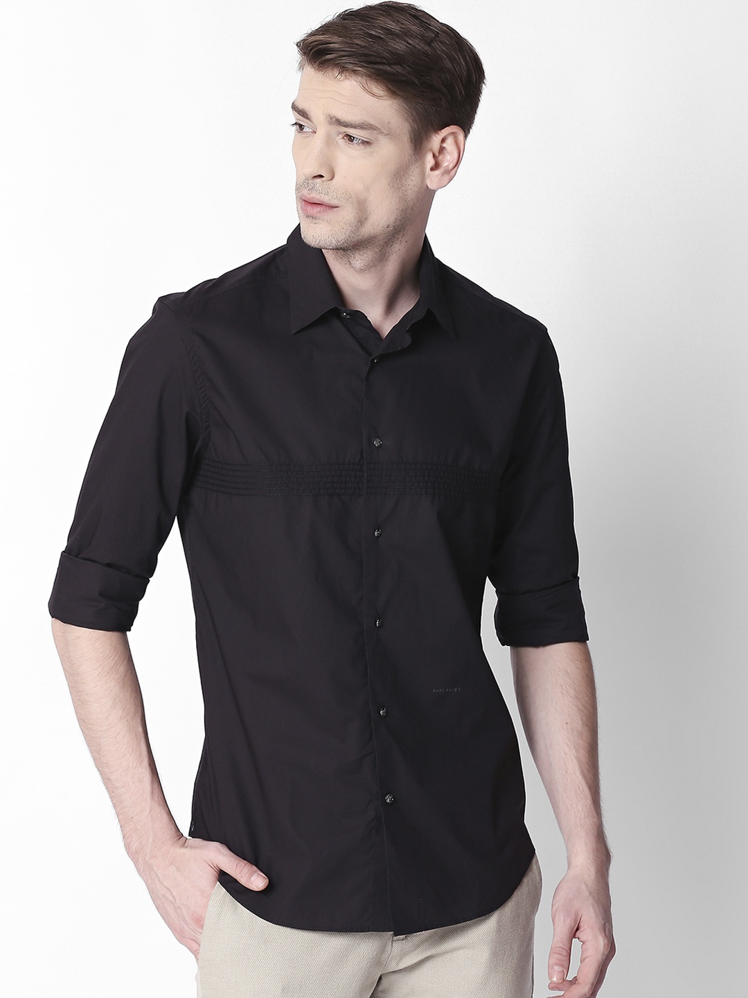 

RARE RABBIT Men Black Regular Fit Solid Casual Shirt