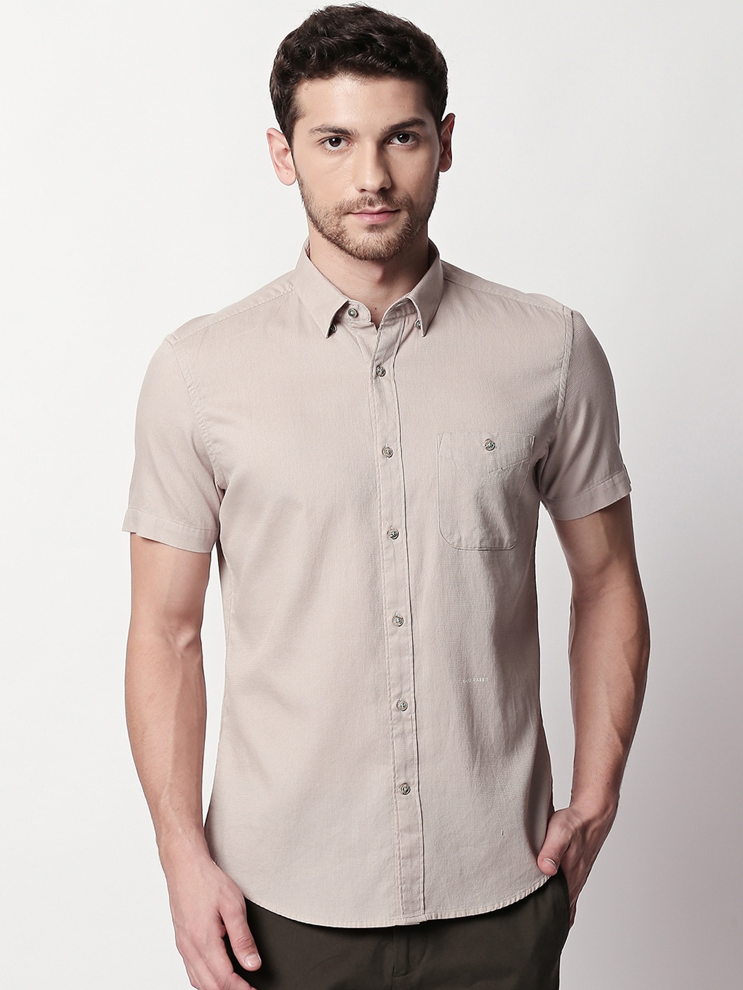 

RARE RABBIT Men Beige Tailored Fit Solid Casual Shirt