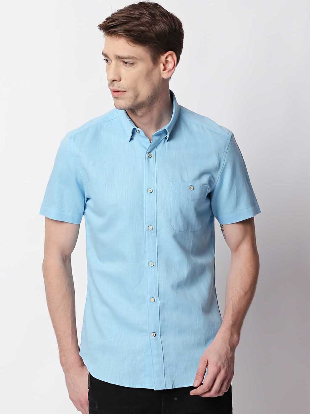 

RARE RABBIT Men Blue Tailored Fit Solid Casual Shirt