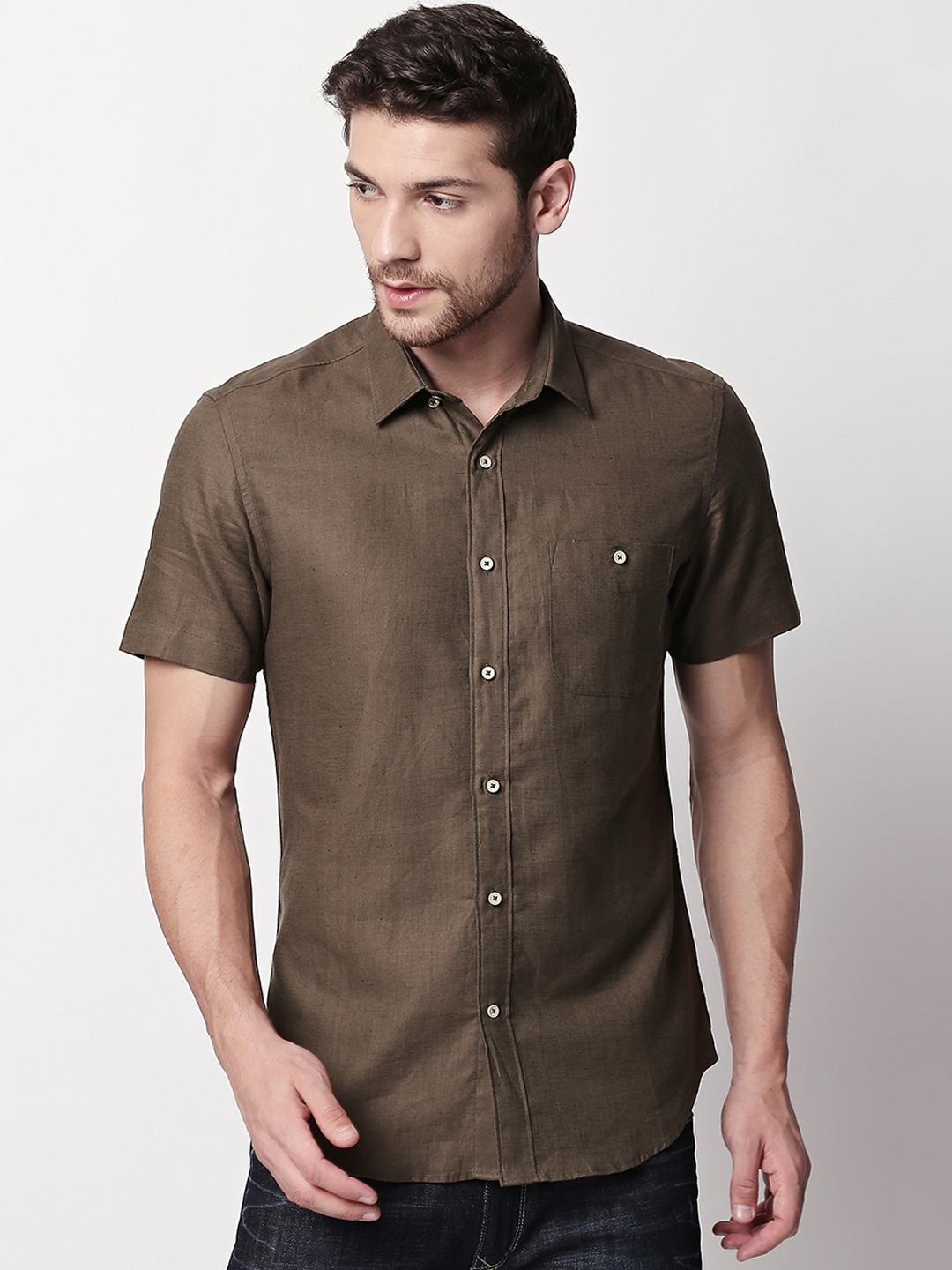 

RARE RABBIT Men Olive Green Tailored Fit Solid Casual Shirt